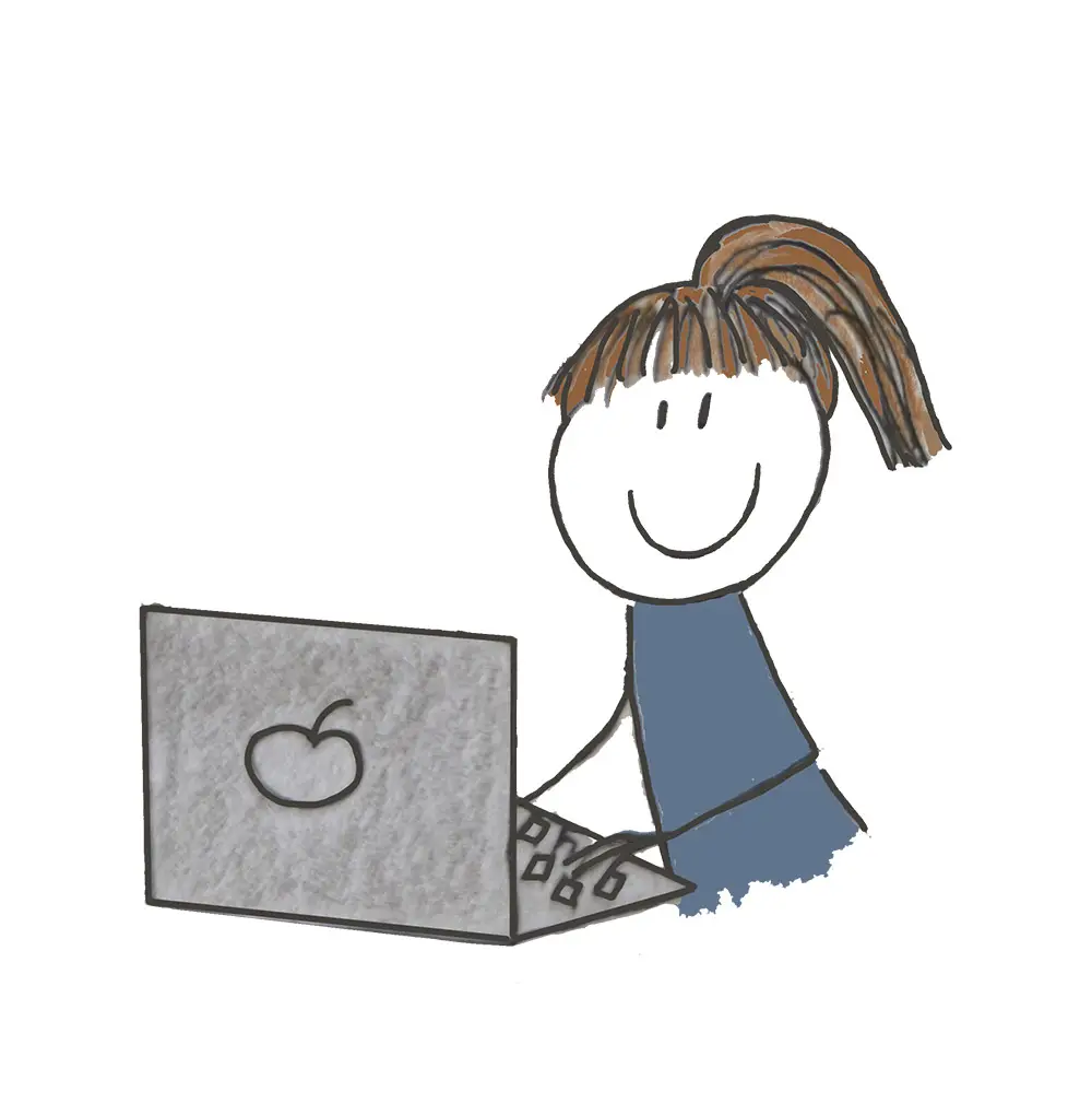 Zeichnung eines Mädchens das vor dem Computer sitzt und tippt